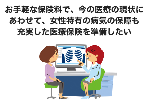 女性特有の病気での入院に手厚く、重大疾病*にも備えたい方におすすめ!