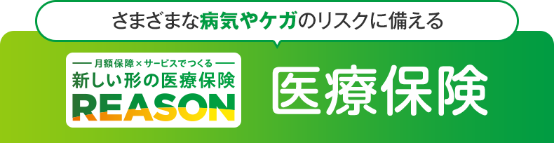 さまざまな病気やケガのリスクに備える 月額保障×サービスでつくる 新しい形の医療保険 REASON 医療保険