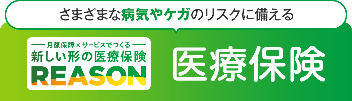 さまざまな病気やケガのリスクに備える 月額保障×サービスでつくる 新しい形の医療保険 REASON 医療保険
