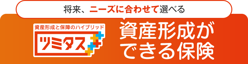 将来、 ニーズに合わせて選べる 資産形成と保障のハイブリッド ツミタス 資産形成ができる保険