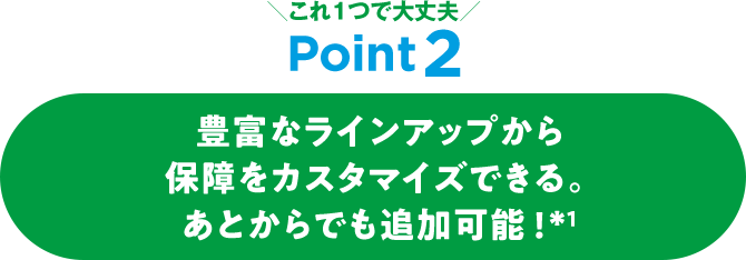 これ1つで大丈夫 Point2 豊富なラインアップから保障をカスタマイズできる。あとからでも追加可能！＊1