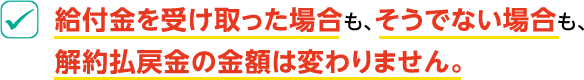 給付金を受け取った場合も、そうでない場合も、解約払戻金の金額は変わりません。