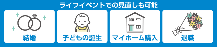 ライフイベントでの見直しも可能 結婚 子どもの誕生 マイホーム購入 退職