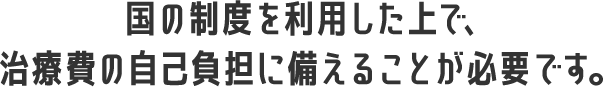 国の制度を利用した上で、治療費の自己負担に備えることが必要です。