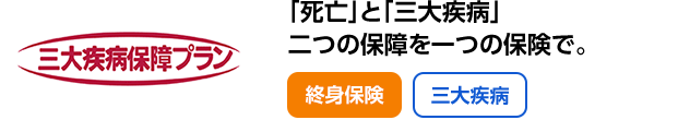 三大疾病保障プラン 「死亡」と「三大疾病」二つの保障を一つの保険で。 終身保険 三大疾病