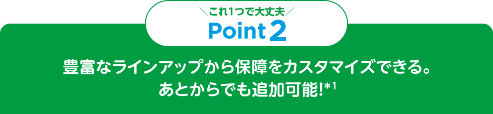 これ1つで大丈夫 Point2 豊富なラインアップから保障をカスタマイズできる。あとからでも追加可能！*1