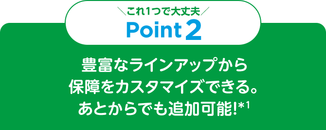 これ1つで大丈夫 Point2 豊富なラインアップから保障をカスタマイズできる。あとからでも追加可能！*1