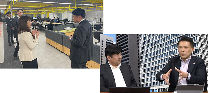 社外の方の来訪の写真と、ビジネスパーソン向けチャンネルの画像です。