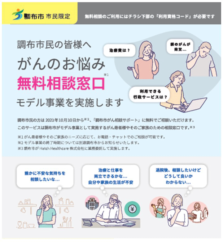「調布市がん相談サポート」試行実施のチラシ