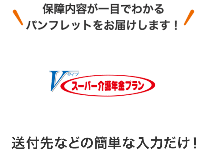 保障内容が一目でわかるパンフレットをお届けします！ スーパー介護年金プランＶタイプ 送付先などの簡単な入力だけ！