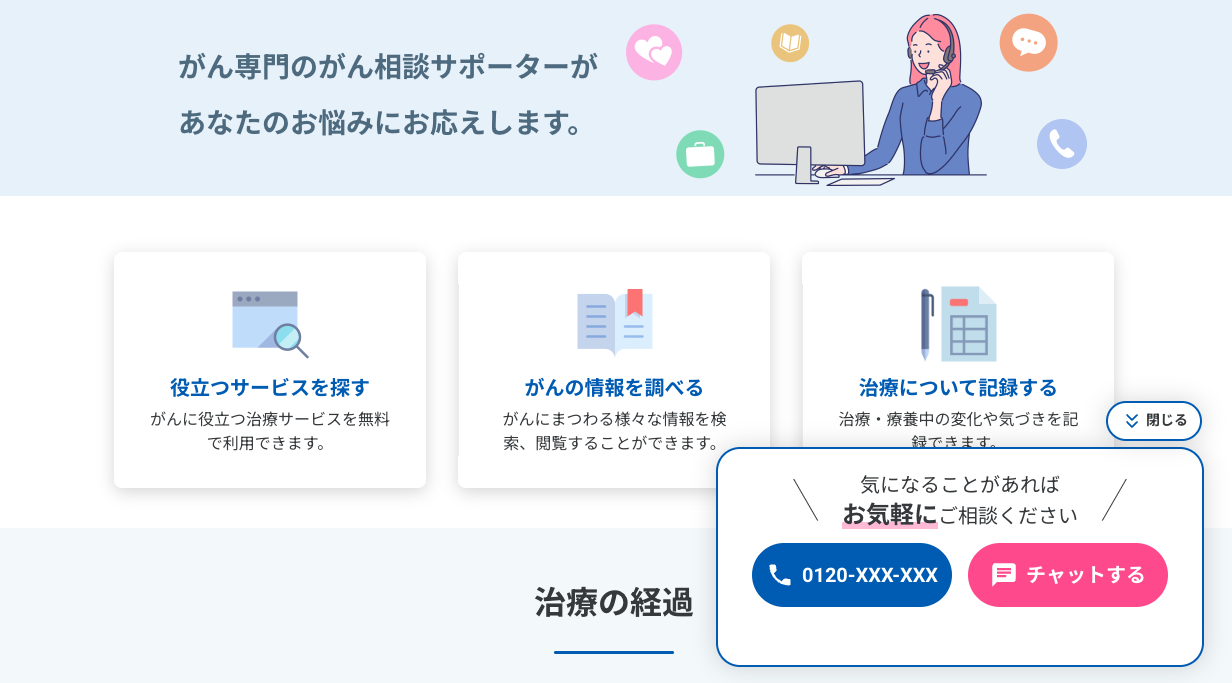 「アフラックのよりそうがん相談サポート」 専用のWebポータルサイトチャット画面イメージ