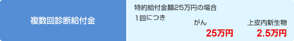 複数回診断給付金 特約給付金額25万円の場合 1回につき がん 25万円 上皮内新生物 2.5万円