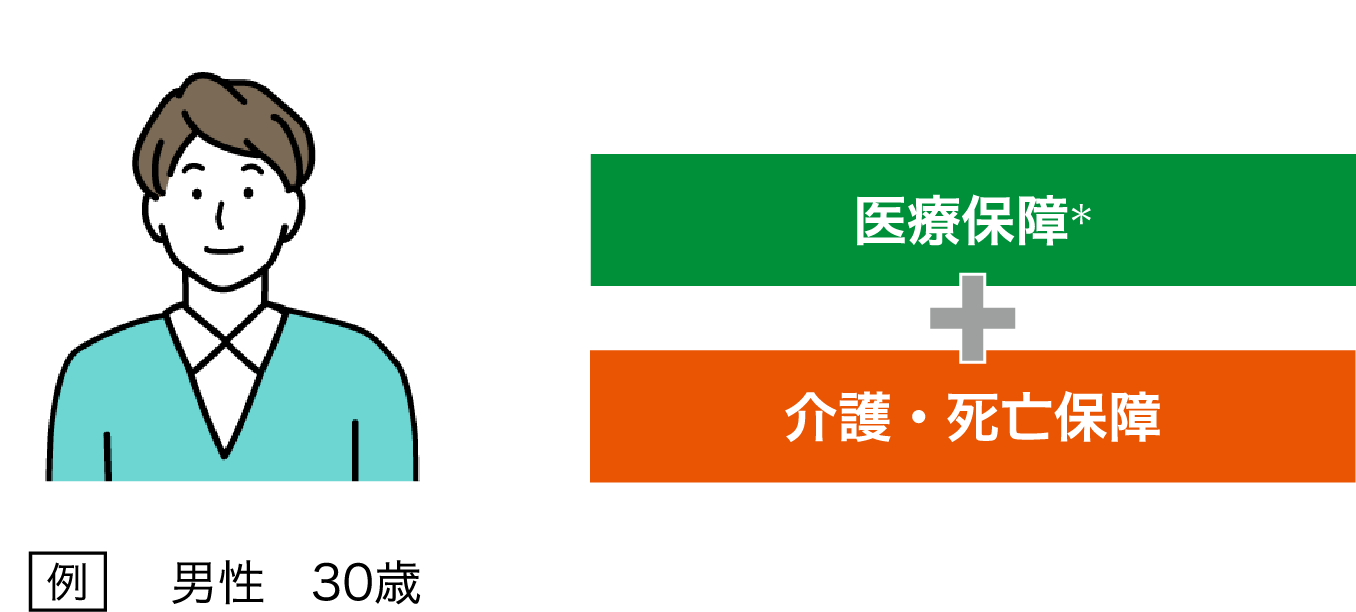 例 男性 30歳 医療保障* 介護・死亡保障
