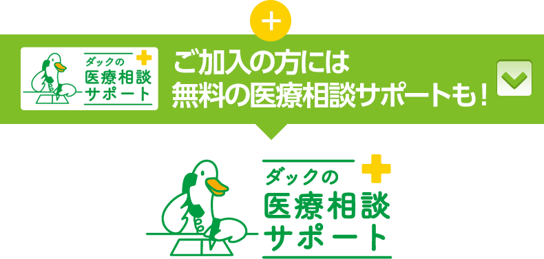 + ダックの医療相談サポート ご加入の方には無料の医療相談サポートも! ダックの医療相談サポート