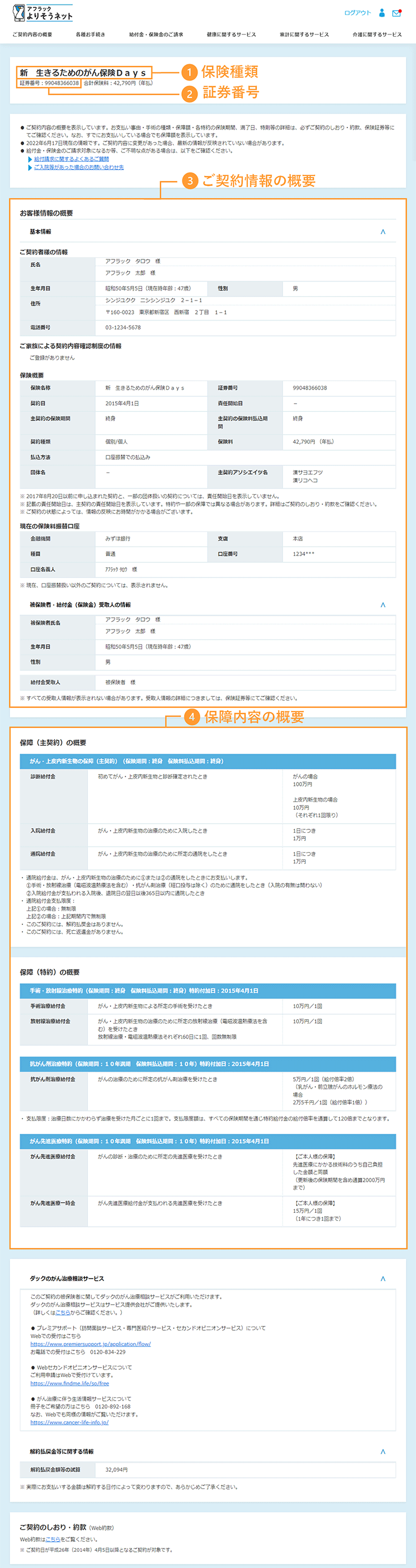 保険内容詳細（見本）