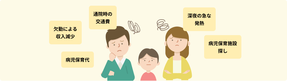 欠勤による収入減少 通院時の交通費 深夜の急な発熱 病児保育施設探し 病児保育代