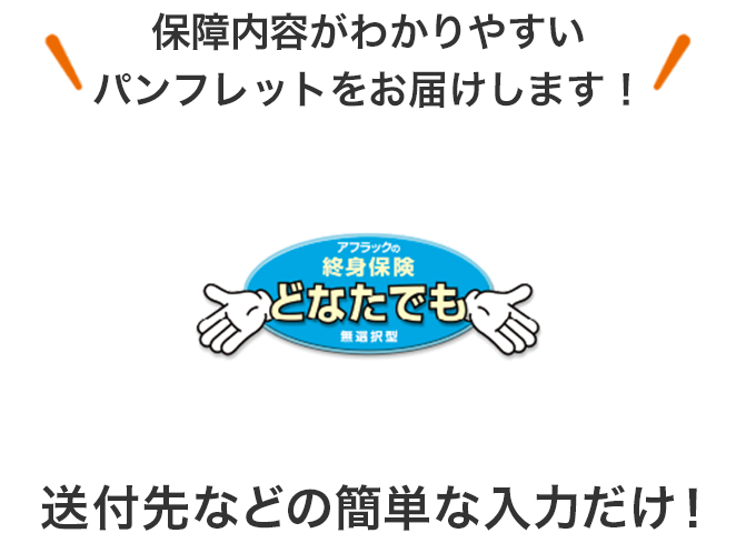 保障内容がわかりやすいパンフレットをお届けします！ アフラックの終身保険 どなたでも 送付先などの簡単な入力だけ！